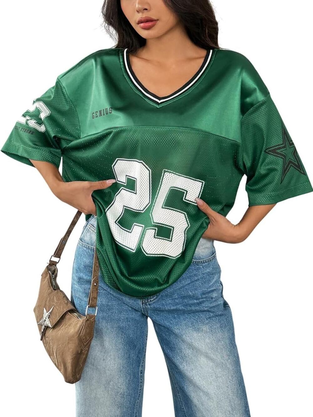 Genius Womens Jersey Shirt Size M Green Oversized Y2K Football Streetwear